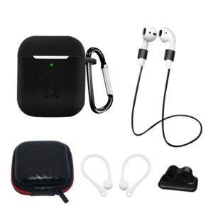 Nugarėlės dėklai Hurtel  Silicone Case Set for AirPods 2 / AirPods 1 + Case / Ear Hook / Neck Strap / Watch Strap Holder / Carabiner - black 