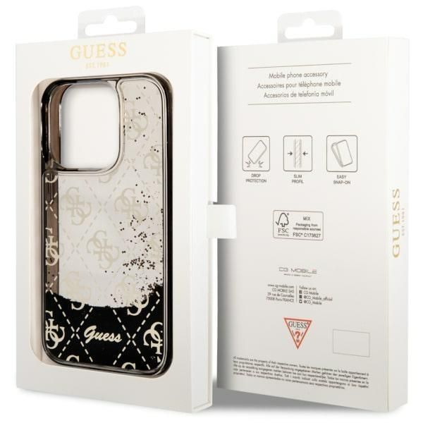 Nugarėlės dėklai Guess Guess GUHCP14LLC4PSGK iPhone 14 Pro 6.1" black/black hardcase Liquid Glitter 4G Transculent