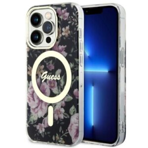 Nugarėlės dėklai Guess  Guess GUHMP14LHCFWSK iPhone 14 Pro 6.1" black/black hardcase Flower MagSafe