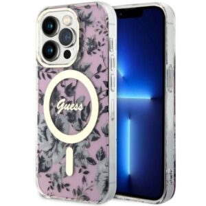 Nugarėlės dėklai Guess  Guess GUHMP14LHCFWSP iPhone 14 Pro 6.1" pink/pink hardcase Flower MagSafe