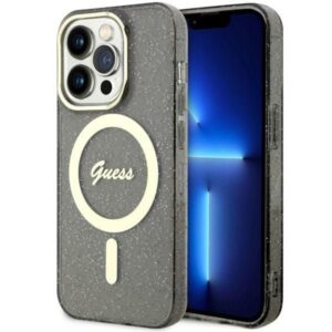 Nugarėlės dėklai Guess  Guess GUHMP14LHCMCGK iPhone 14 Pro 6.1" black/black hardcase Glitter Gold MagSafe