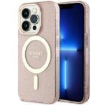 Nugarėlės dėklai Guess  Guess GUHMP14LHCMCGP iPhone 14 Pro 6.1" pink/pink hardcase Glitter Gold MagSafe