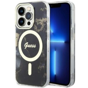 Aizmugurējais vāciņš Guess  Guess GUHMP14LHTMRSK iPhone 14 Pro 6.1" black/black hardcase Golden Marble MagSafe