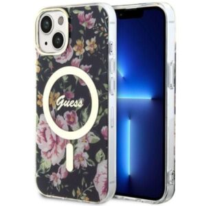Nugarėlės dėklai Guess  Guess GUHMP14MHCFWSK iPhone 14 Plus 6.7" black/black hardcase Flower MagSafe