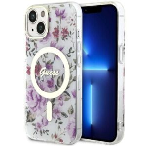 Nugarėlės dėklai Guess  Guess GUHMP14MHCFWST iPhone 14 Plus 6.7" transparent hardcase Flower MagSafe
