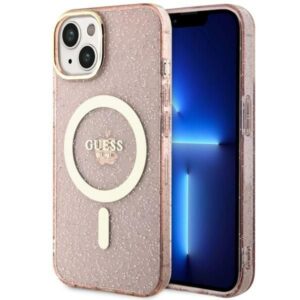 Nugarėlės dėklai Guess  Guess GUHMP14MHCMCGP iPhone 14 Plus 6.7" pink/pink hardcase Glitter Gold MagSafe