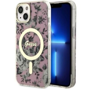 Aizmugurējais vāciņš Guess  Guess Flower MagSafe case for iPhone 14 - pink
