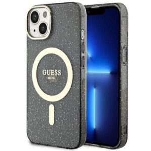 Aizmugurējais vāciņš Guess  Guess Glitter Gold MagSafe case for iPhone 14 - black