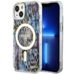 Back panel cover Guess  Guess Leopard MagSafe case for iPhone 14 - blue