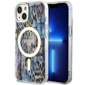 Nugarėlės dėklai Guess  Guess Leopard MagSafe case for iPhone 14 - blue 