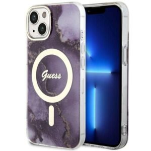 Nugarėlės dėklai Guess  Guess GUHMP14SHTMRSU iPhone 14 6.1" purple/purple hardcase Golden Marble MagSafe 