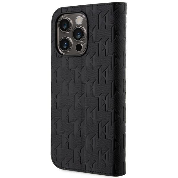 Back panel cover Karl Lagerfeld Karl Lagerfeld KLBKP14LSAKLHPK iPhone 14 Pro 6.1" bookcase black/black Saffiano Monogram