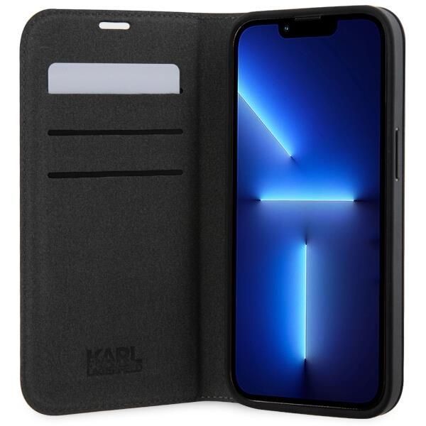 Back panel cover Karl Lagerfeld Karl Lagerfeld KLBKP14LSAKLHPK iPhone 14 Pro 6.1" bookcase black/black Saffiano Monogram