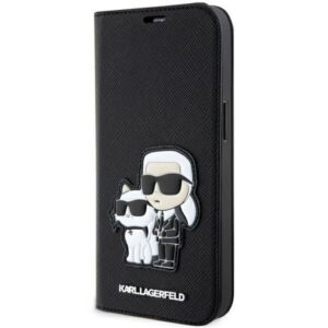 Aizmugurējais vāciņš Karl Lagerfeld  Karl Lagerfeld KLBKP14LSANKCPK iPhone 14 Pro 6.1" bookcase black/black Saffiano Karl & Choupette 