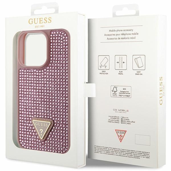 Aizmugurējais vāciņš Guess Guess GUHCP14LHDGTPP iPhone 14 Pro 6.1" pink/pink hardcase Rhinestone Triangle