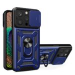 Tagakaaned Hurtel - Hybrid Armor Camshield iPhone 15 Pro Case with Kickstand and Camera Cover - Blue 