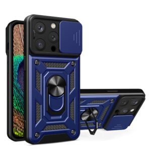 Aizmugurējais vāciņš Hurtel - Hybrid Armor Camshield iPhone 15 Pro Case with Kickstand and Camera Cover - Blue 