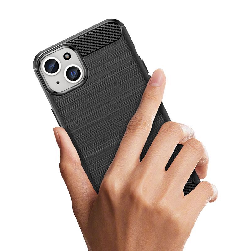 Back panel cover Hurtel Flexible carbon pattern case for iPhone 15 Plus Carbon Case - black