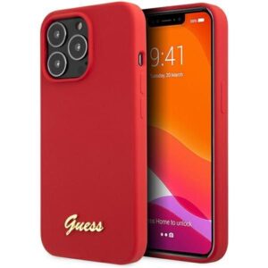 Aizmugurējais vāciņš Guess  Guess GUHCP13XLSLMGRE iPhone 13 Pro Max 6.7" red/burgundy hard case Silicone Vintage Gold Logo