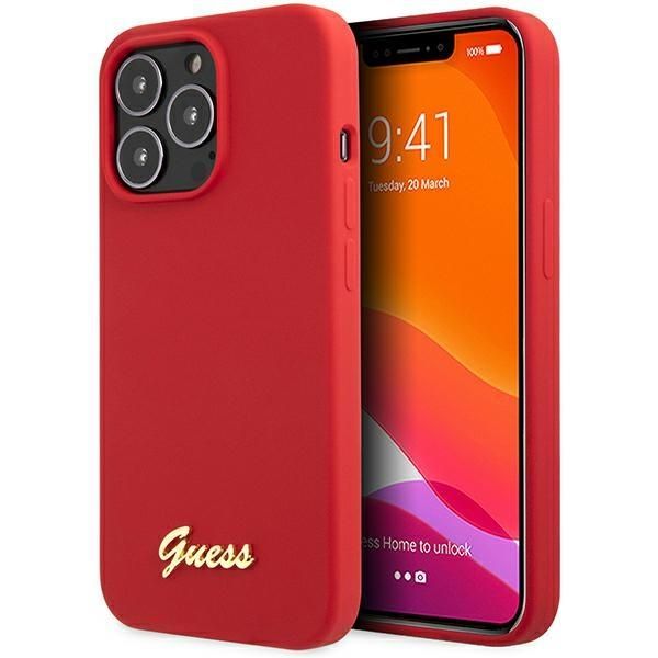 Tagakaaned Guess Guess GUHCP13XLSLMGRE iPhone 13 Pro Max 6.7" red/burgundy hard case Silicone Vintage Gold Logo