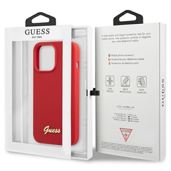 Tagakaaned Guess Guess GUHCP13XLSLMGRE iPhone 13 Pro Max 6.7" red/burgundy hard case Silicone Vintage Gold Logo