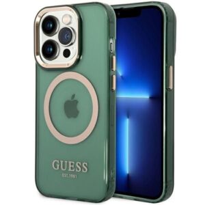 Nugarėlės dėklai Guess  Guess GUHMP14XHTCMA iPhone 14 Pro Max 6.7" green/khaki hard case Gold Outline Translucent MagSafe 