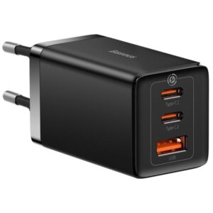 Adapteris Baseus  GaN 2xUSB C 1xUSB 65W fast charger Baseus GaN5 Pro + USB C - USB C 100W cable - black