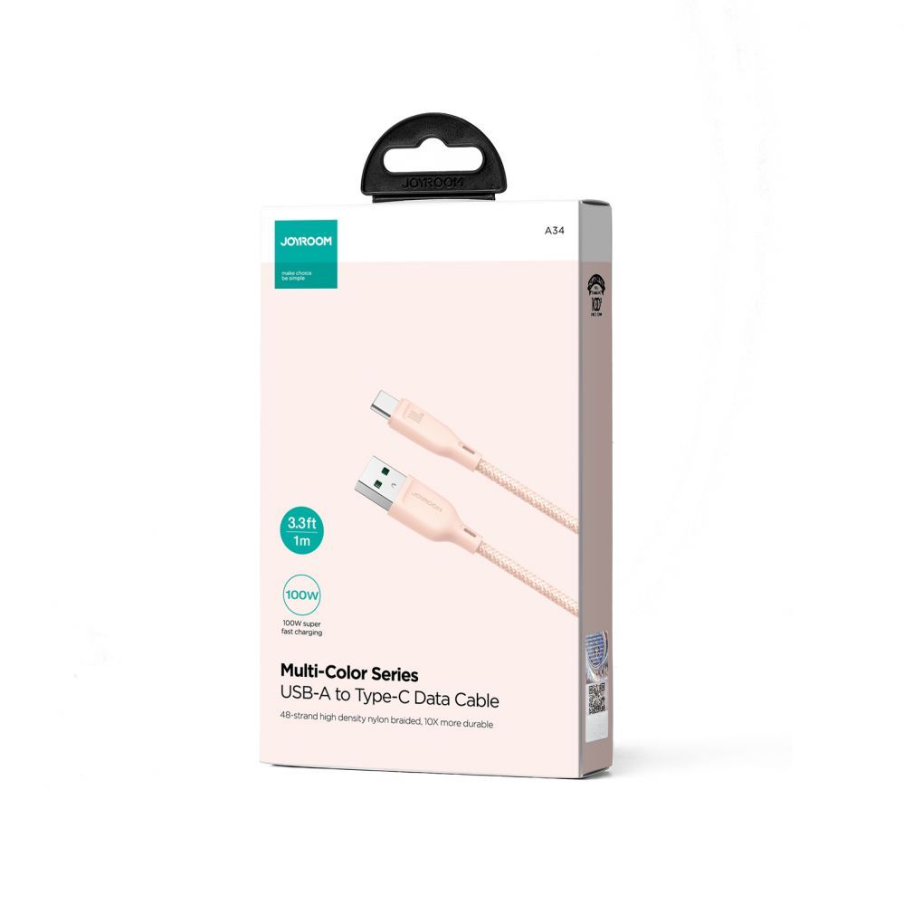 Cable Joyroom Joyroom Multi-Color Series S-A34 USB-A / USB-C Cable 100W 1m - Pink