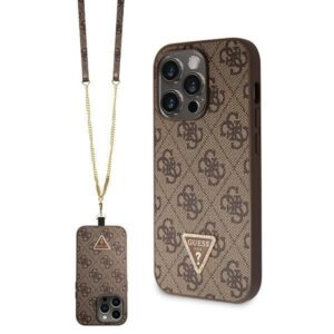 Aizmugurējais vāciņš Guess  Guess GUHCP14LP4TDSCPW case for iPhone 14 Pro - brown Crossbody 4G Metal Logo
