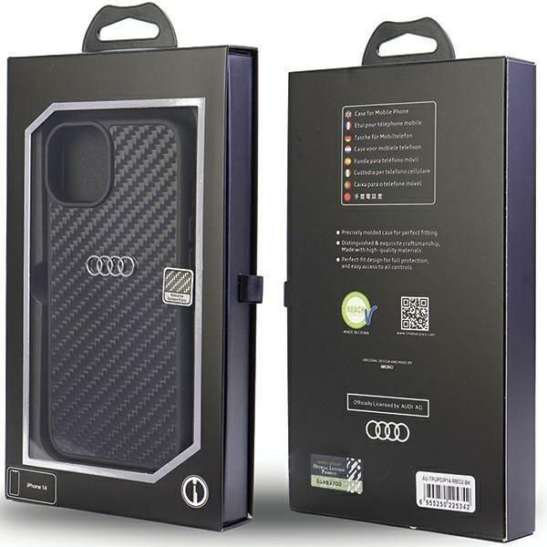 Aizmugurējais vāciņš Audi Audi Carbon Fiber iPhone 14 6.1" black/black hardcase AU-TPUPPCIP14-R8/D2-BK
