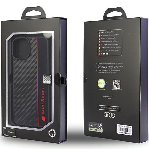 Aizmugurējais vāciņš Audi Audi Carbon Fiber Stripe iPhone 14 6.1" black/black hardcase AUS-TPUPCIP14-R8/D1-BK
