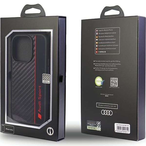 Back panel cover Audi Audi Carbon Fiber Stripe iPhone 14 Pro 6.1" black/black hardcase AUS-TPUPCIP14P-R8/D1-BK