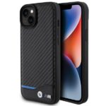 Aizmugurējais vāciņš BMW  BMW Leather Carbon case for iPhone 15 Plus - black 