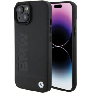Back panel cover BMW  BMW Leather Hot Stamp case for iPhone 15 Plus - black 