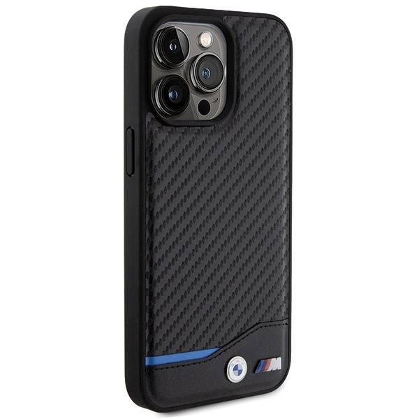 Back panel cover BMW BMW Leather Carbon case for iPhone 15 Pro Max - black