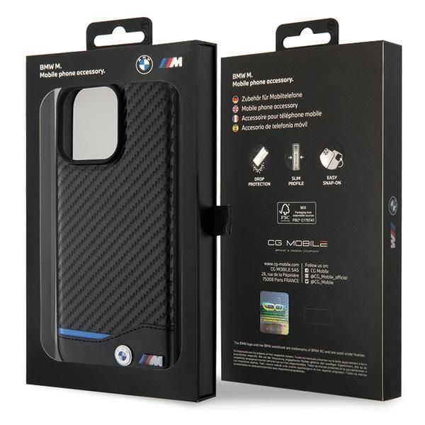 Back panel cover BMW BMW Leather Carbon case for iPhone 15 Pro Max - black