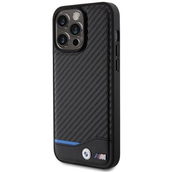 Back panel cover BMW BMW Leather Carbon case for iPhone 15 Pro Max - black