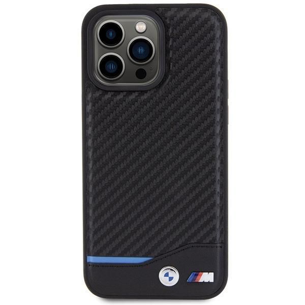 Back panel cover BMW BMW Leather Carbon case for iPhone 15 Pro Max - black