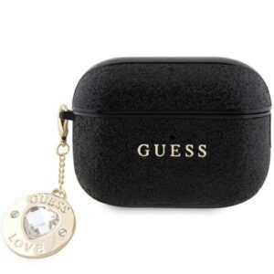 Aizmugurējais vāciņš Guess  Guess GUAP2PGEHCDK case for AirPods Pro 2 cover - black Fixed Glitter Heart Diamond Charm