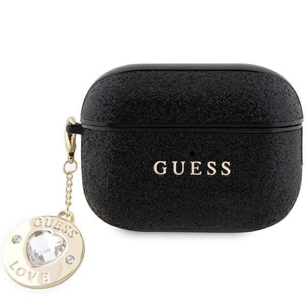 Back panel cover Guess Guess GUAP2PGEHCDK case for AirPods Pro 2 cover - black Fixed Glitter Heart Diamond Charm