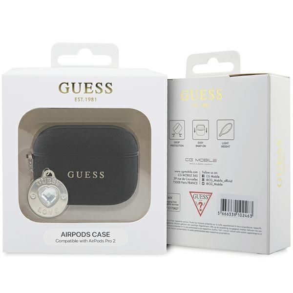Back panel cover Guess Guess GUAP2PGEHCDK case for AirPods Pro 2 cover - black Fixed Glitter Heart Diamond Charm