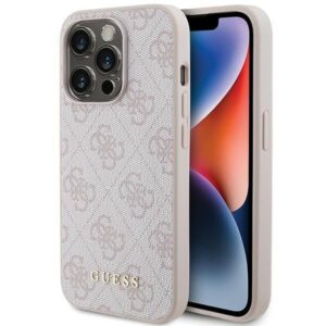 Aizmugurējais vāciņš Guess  Guess 4G Metal Gold Logo case for iPhone 15 Pro - pink