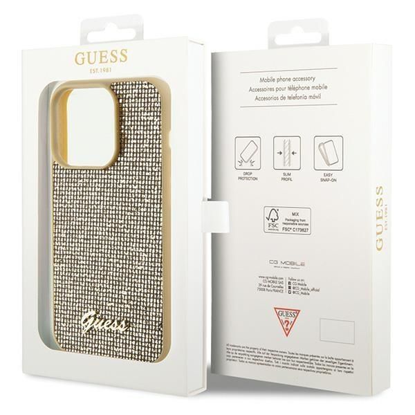Aizmugurējais vāciņš Guess Guess Disco Metal Script case for iPhone 15 Pro - gold
