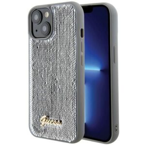 Nugarėlės dėklai Guess  Guess Sequin Script Metal case for iPhone 15 - silver