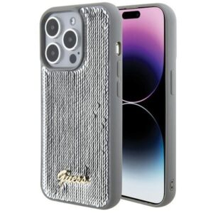Nugarėlės dėklai Guess  Guess Sequin Script Metal case for iPhone 15 Pro Max - silver