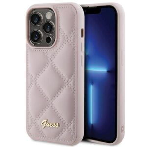 Nugarėlės dėklai Guess  Guess Quilted Metal Logo case for iPhone 15 Pro Max - pink 