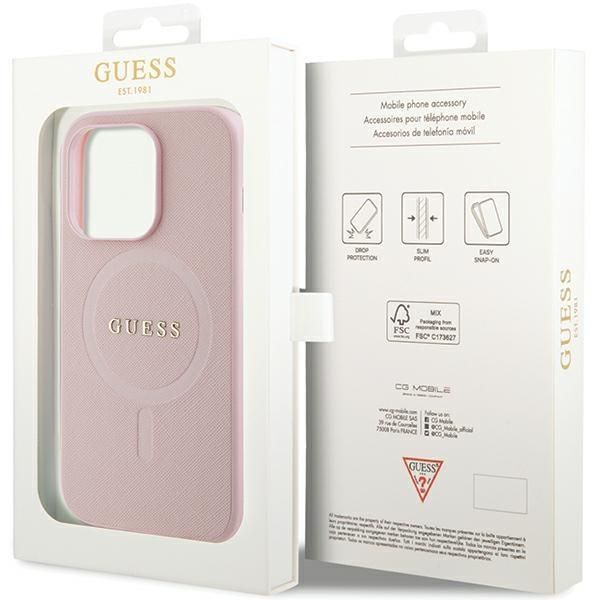 Tagakaaned Guess Guess GUHMP13LPSAHMCP case for iPhone 13 Pro / 13 - pink Saffiano MagSafe