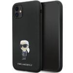 Back panel cover Karl Lagerfeld  Karl Lagerfeld KLHCN61SMHKNPK case for iPhone 11 / Xr - black Silicone Ikonik Metal Pin 