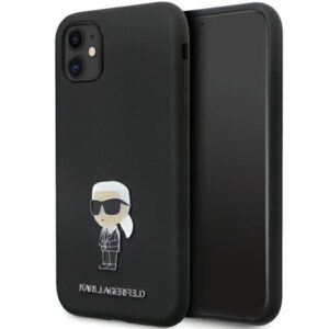 Aizmugurējais vāciņš Karl Lagerfeld  Karl Lagerfeld KLHCN61SMHKNPK case for iPhone 11 / Xr - black Silicone Ikonik Metal Pin 