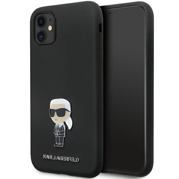 Back panel cover Karl Lagerfeld Karl Lagerfeld KLHCN61SMHKNPK case for iPhone 11 / Xr - black Silicone Ikonik Metal Pin